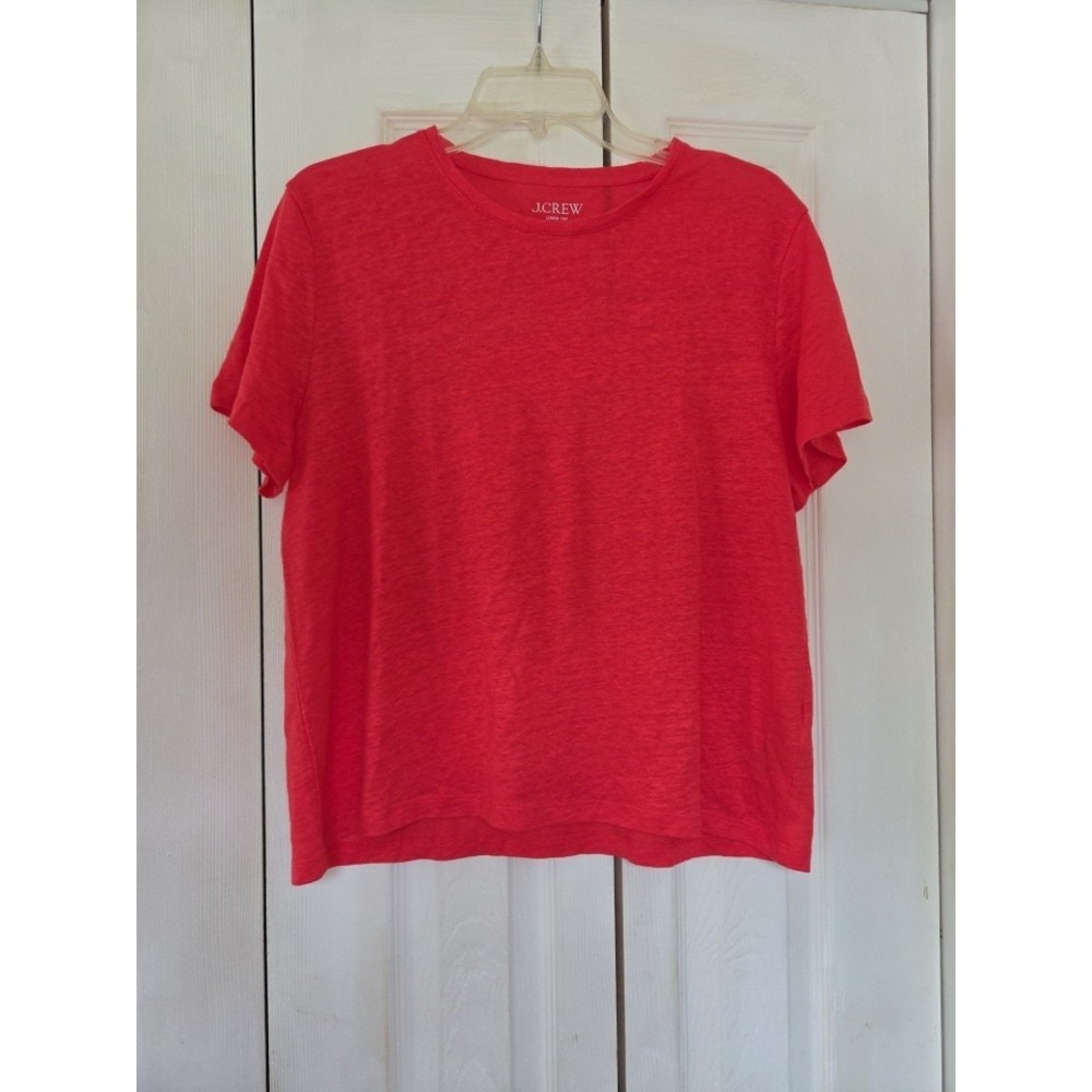 J.Crew Linen Tee Women's Large Melon 100% Linen  Short Sleeve Top